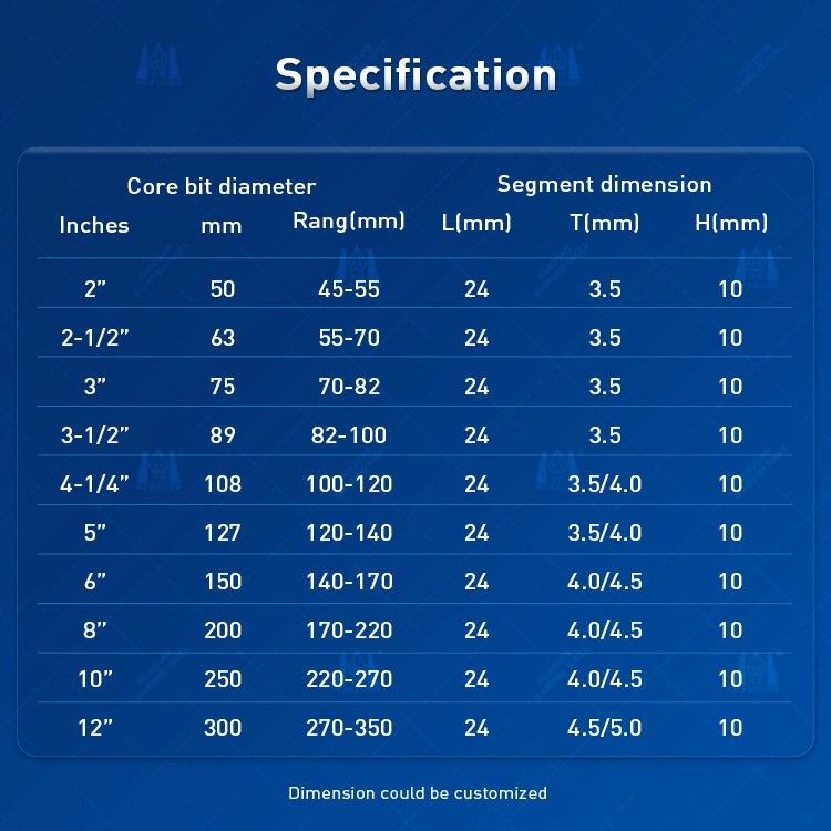 Diamond Core Drill Bit Arix Segment for Concrete